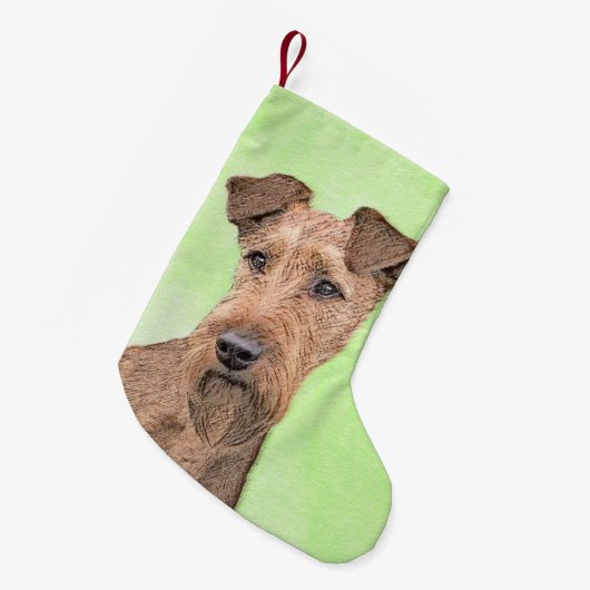 Irish Terrier Painting - Cute Original Dog Art Kleine Kerstsok (Voorkant (Hangend))