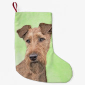 Irish Terrier Painting - Cute Original Dog Art Kleine Kerstsok (Voorkant)