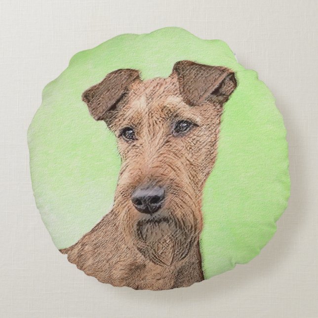 Irish Terrier Painting - Cute Original Dog Art Rond Kussen (Achterkant)