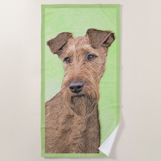 Irish Terrier Painting - Cute Original Dog Art Strandlaken (Voorkant)