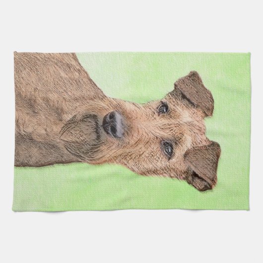 Irish Terrier Painting - Cute Original Dog Art Theedoek (Horizontaal)
