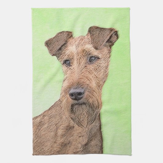 Irish Terrier Painting - Cute Original Dog Art Theedoek (Verticaal)