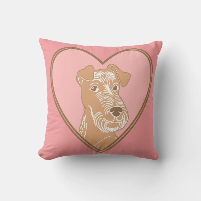 Irish Terrier Pink Heart Pillow Kussen (Voorkant)