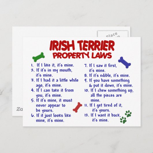 IRISH TERRIER Property Laws 2 Briefkaart (Voorkant / Achterkant)