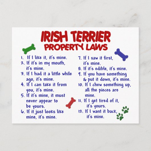 IRISH TERRIER Property Laws 2 Briefkaart (Voorkant)