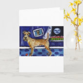 Irish Terrier voelt glimlachende maan Kaart (Gele Bloem)