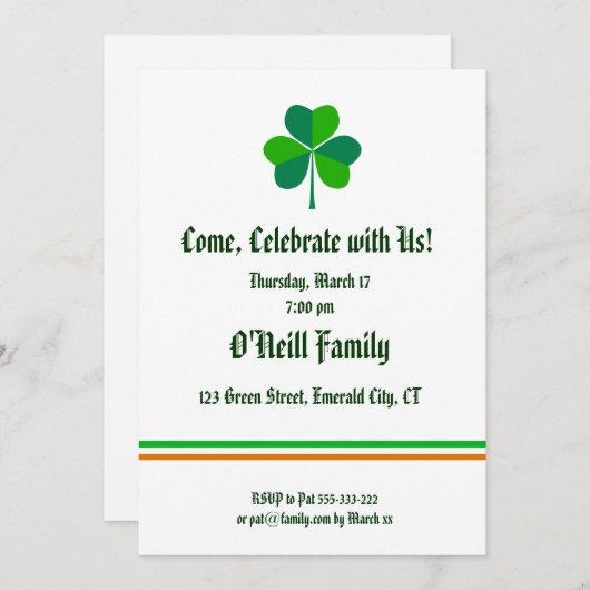 Irish themed Invitation Kaart (Voorkant / Achterkant)