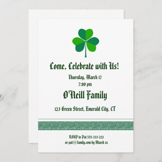 Irish themed Invitation Kaart (Voorkant / Achterkant)