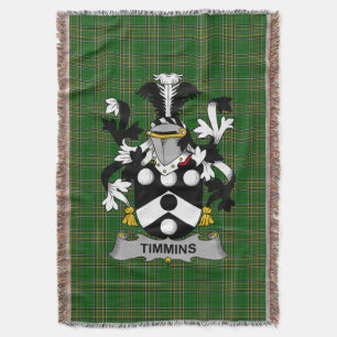 Irish Timmins Coat of Arms Family Crest Ireland Deken
