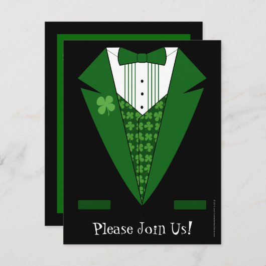 Irish Tuxedo St. Patrick's Day Party Uitnodigingen (Voorkant / Achterkant)