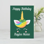 Irish Unicorn Girl Cute Custom Happy Birthday Kaart (Staand voorkant)