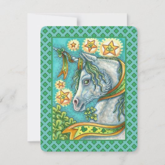 IRISH UNICORN ST. PATRICK'S DAY FANTASY HORSE Flat Feestdagenkaart (Voorkant)