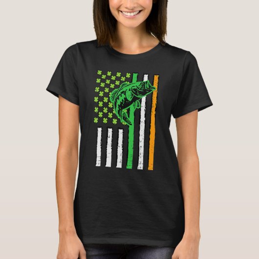 Irish US American Flag Fishing Fish St Patricks Da T-shirt (Voorkant)