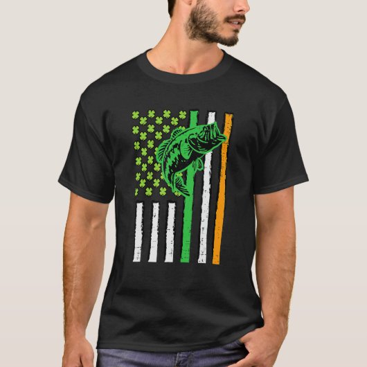 Irish US American Flag Fishing Fish St Patricks Da T-shirt (Voorkant)