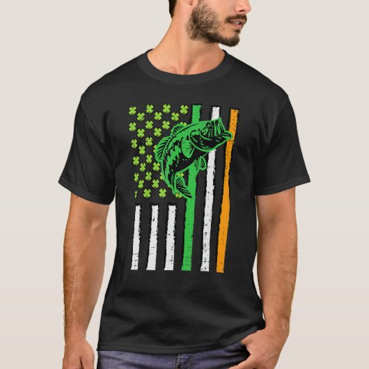 Irish US American Flag Fishing Fish St Patricks Da T-shirt (Voorkant)