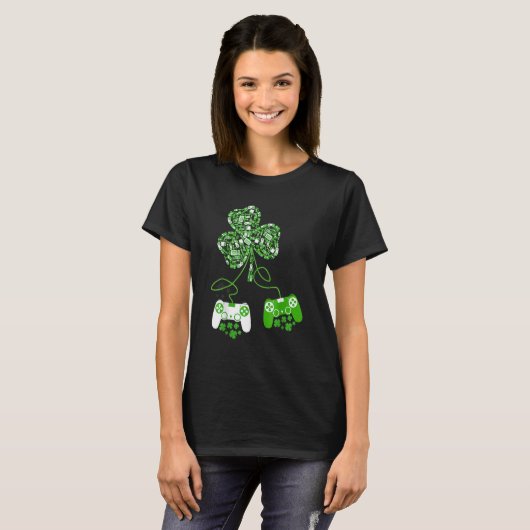 Irish Video Game Controller St Patrick Day Gamer B T-shirt (Voorkant volledig)