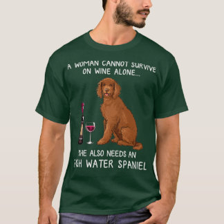 Irish Water Spaniel and wine Funny dog T-shirt
