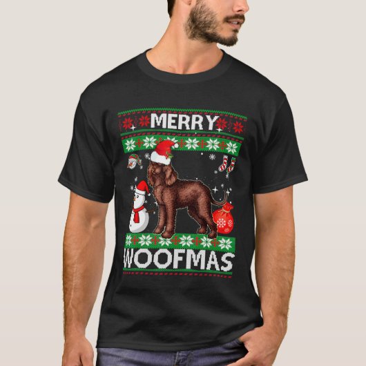 Irish Water Spaniel Merry Woofmas Kerstmis T-shirt (Voorkant)
