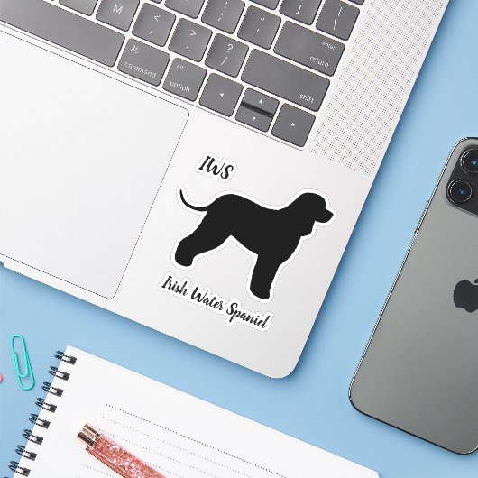 Irish Water Spaniel Silhouette Vinyl Sticker (Laptop met iPhone)