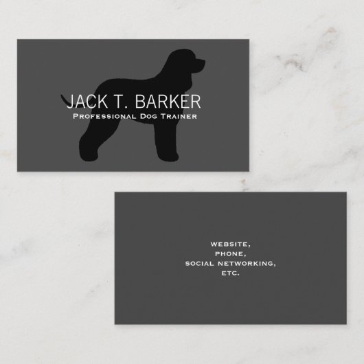 Irish Water Spaniel Silhouette Zwart op Grijs Visitekaartje (Voorkant / Achterkant)