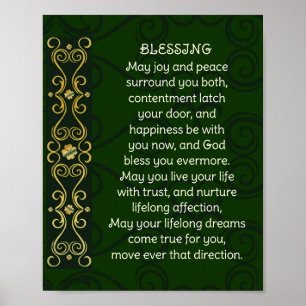 Irish Wedding Blessing Prayer Gold Green Design Poster