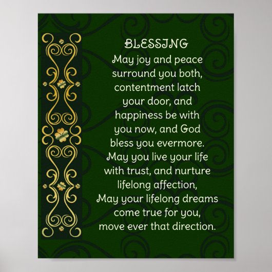 Irish Wedding Blessing Prayer Gold Green Design Poster (Voorkant)