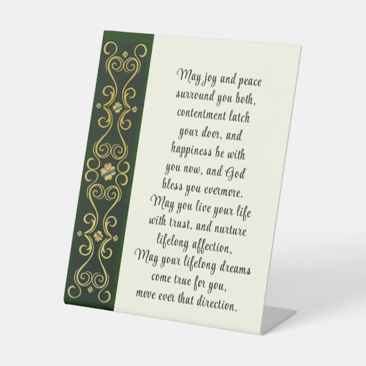 Irish Wedding Blessing Prayer Gold Green Design Reclamebord Met Voetstuk (Voorkant)