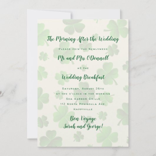 Irish Wedding Breakfast Celebration Invitation Kaart (Voorkant)