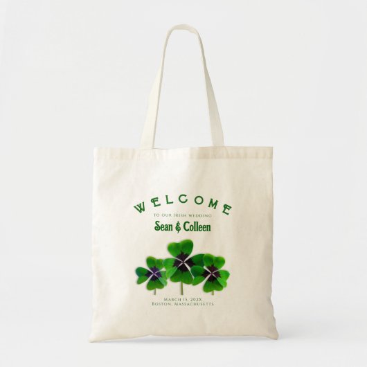 Irish Wedding Custom Welcome Bag Green Clovers Tote Bag (Voorkant)