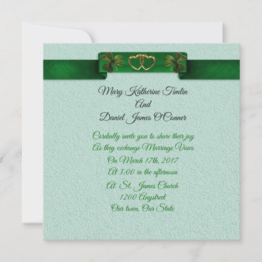 Irish Wedding nodigshamrocks and ribbon Kaart (Voorkant)