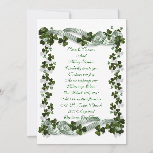 Irish Wedding nodigshamrocks and ribbon Kaart (Voorkant)