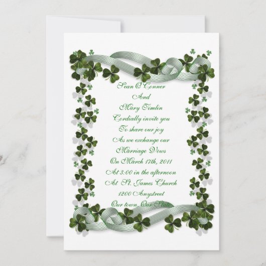 Irish Wedding nodigshamrocks and ribbon Kaart (Voorkant)