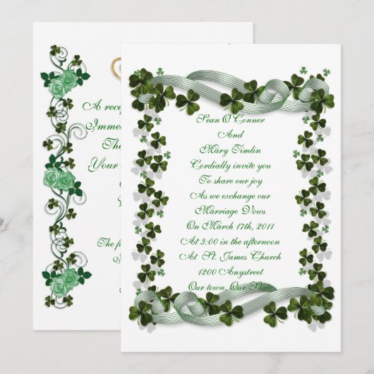 Irish Wedding nodigshamrocks and ribbon Kaart (Voorkant / Achterkant)