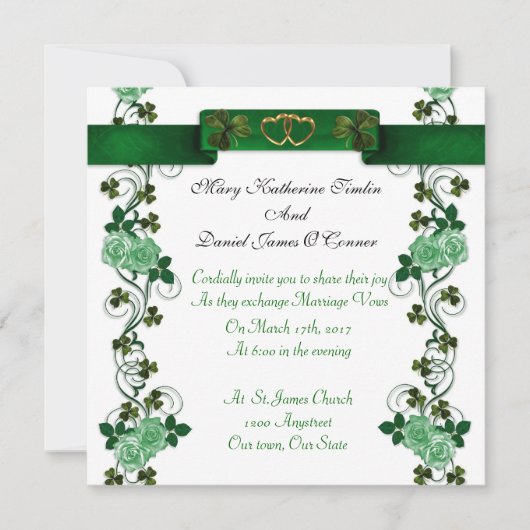 Irish Wedding nodigshamrocks and ribbon Kaart (Voorkant)
