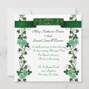 Irish Wedding nodigshamrocks and ribbon Kaart