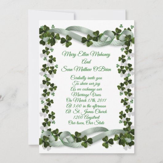 Irish Wedding nodigshamrocks and ribbon Kaart (Voorkant)