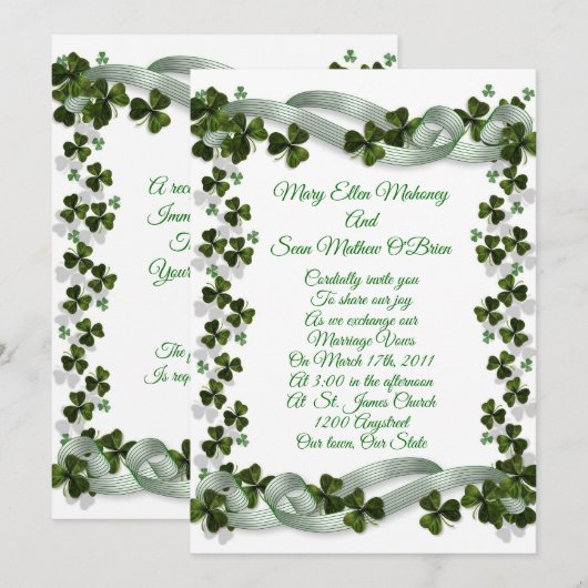 Irish Wedding nodigshamrocks and ribbon Kaart (Voorkant / Achterkant)