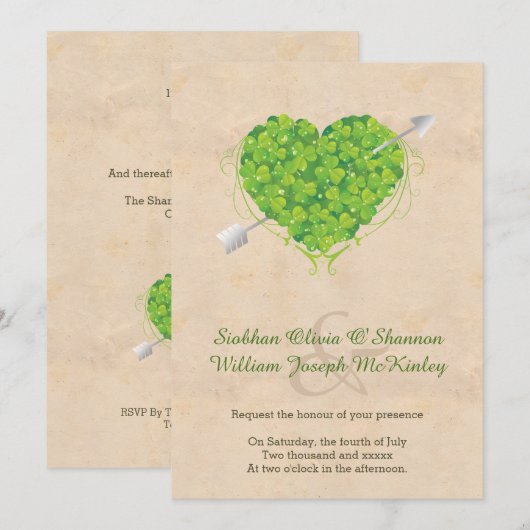 Irish Wedding Shamrock Heart Kaart (Voorkant / Achterkant)