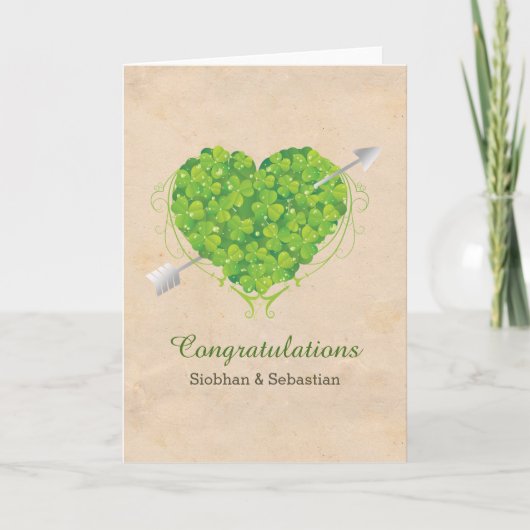 Irish Wedding Shamrock Heart Kaart (Voorkant)