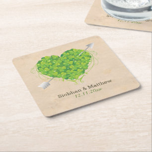 Irish Wedding Shamrock Heart Kartonnen Onderzetters