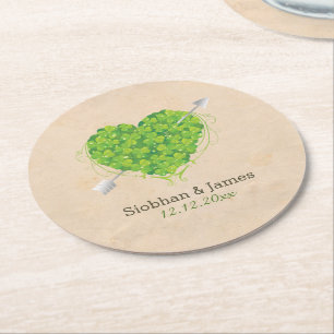 Irish Wedding Shamrock Heart Ronde Kartonnen Onderzetter