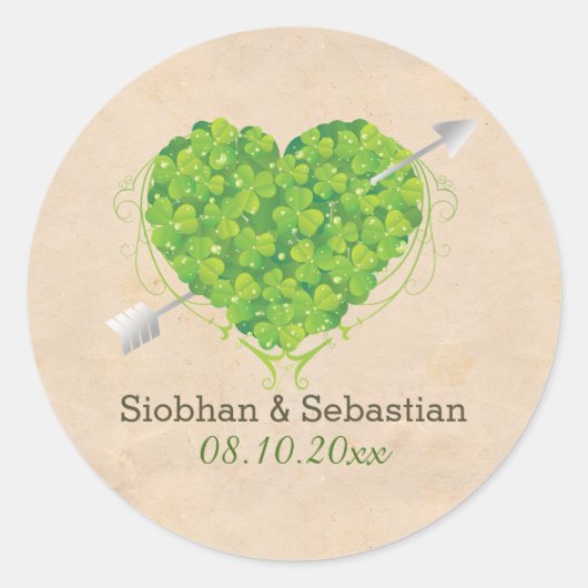 Irish Wedding Shamrock Heart Ronde Sticker (Voorkant)
