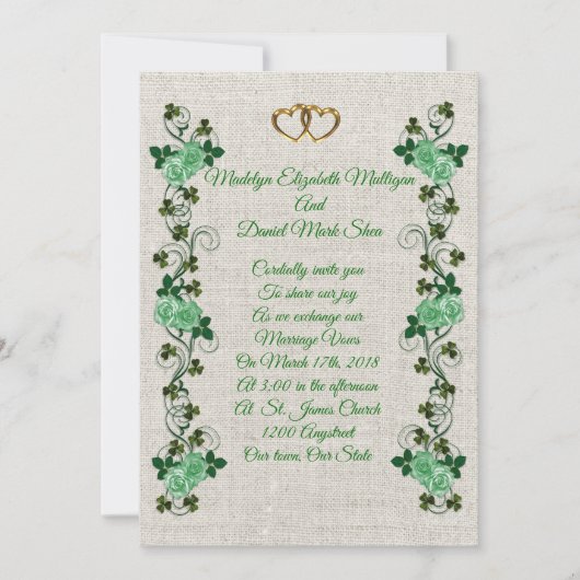Irish Wedding-uitnodiging shamrocks en groene roze Kaart (Voorkant)