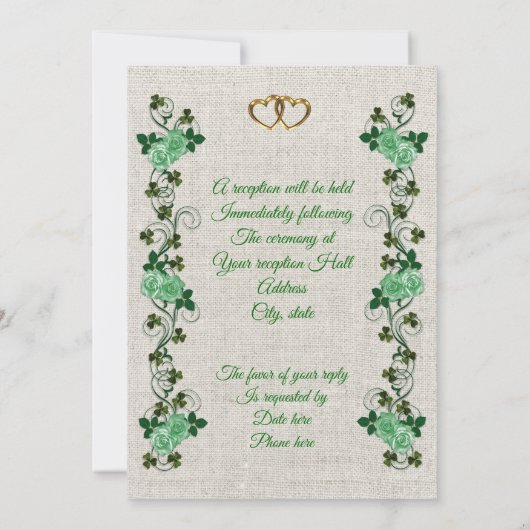 Irish Wedding-uitnodiging shamrocks en groene roze Kaart (Achterkant)