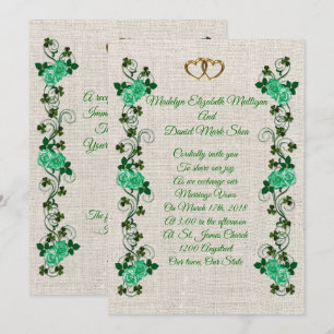 Irish Wedding-uitnodiging shamrocks en groene roze Kaart