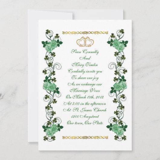 Irish Wedding-uitnodiging shamrocks en groene roze Kaart (Voorkant)