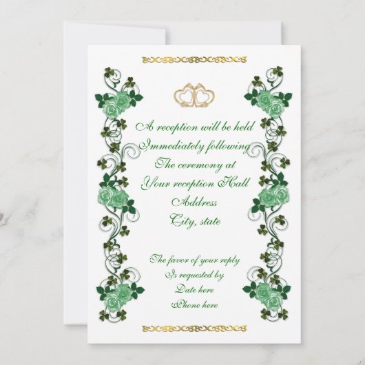 Irish Wedding-uitnodiging shamrocks en groene roze Kaart (Achterkant)