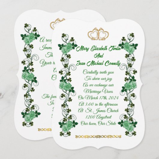 Irish Wedding-uitnodiging shamrocks en groene roze Kaart (Voorkant / Achterkant)