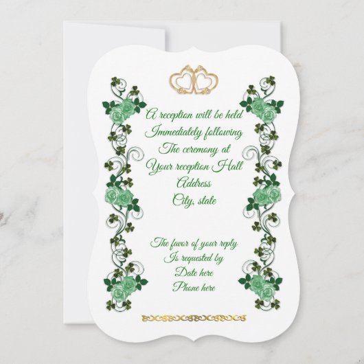 Irish Wedding-uitnodiging shamrocks en groene roze Kaart (Achterkant)