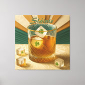 Irish Whiskey Tumbler Shamrock Ice "Sláinte!" Canvas Afdruk (Voorkant)